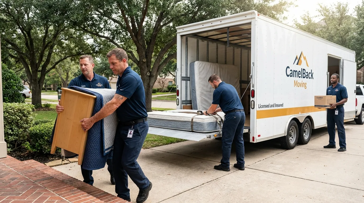 Crew loading residential truck for cross-state move from Canton, ME